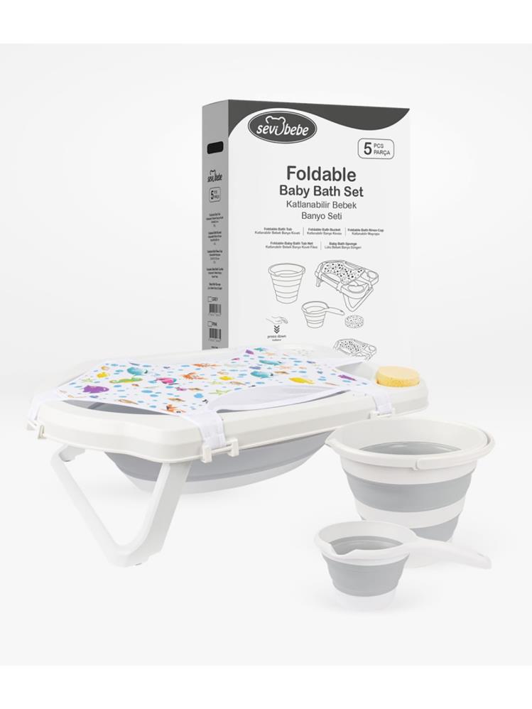 Sevi Bebe 5'li Katlanabilir Bebek Banyo Seti - Gri