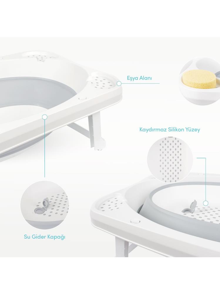 Sevi Bebe 5'li Katlanabilir Bebek Banyo Seti - Gri