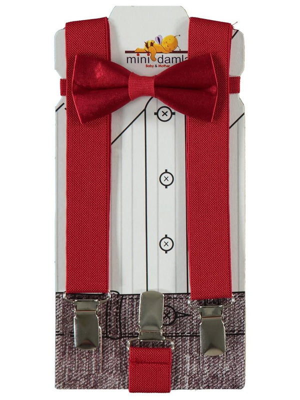 Mınıdamla Papyon Pantolon Askısı Takımı - Kırmızı
