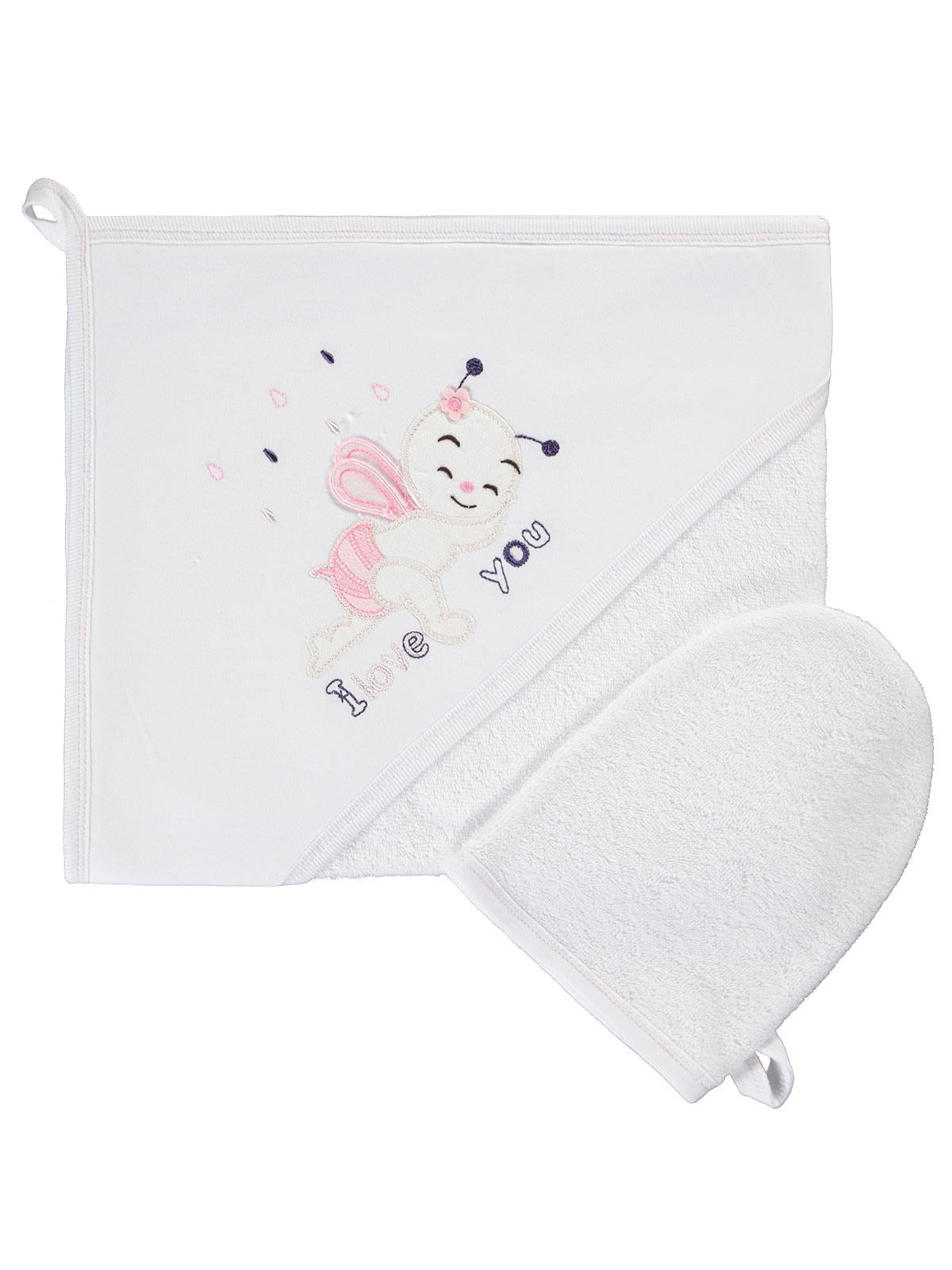 Mınıdamla Arı Nakslı Kurulama Keselı Havlu - Beyaz