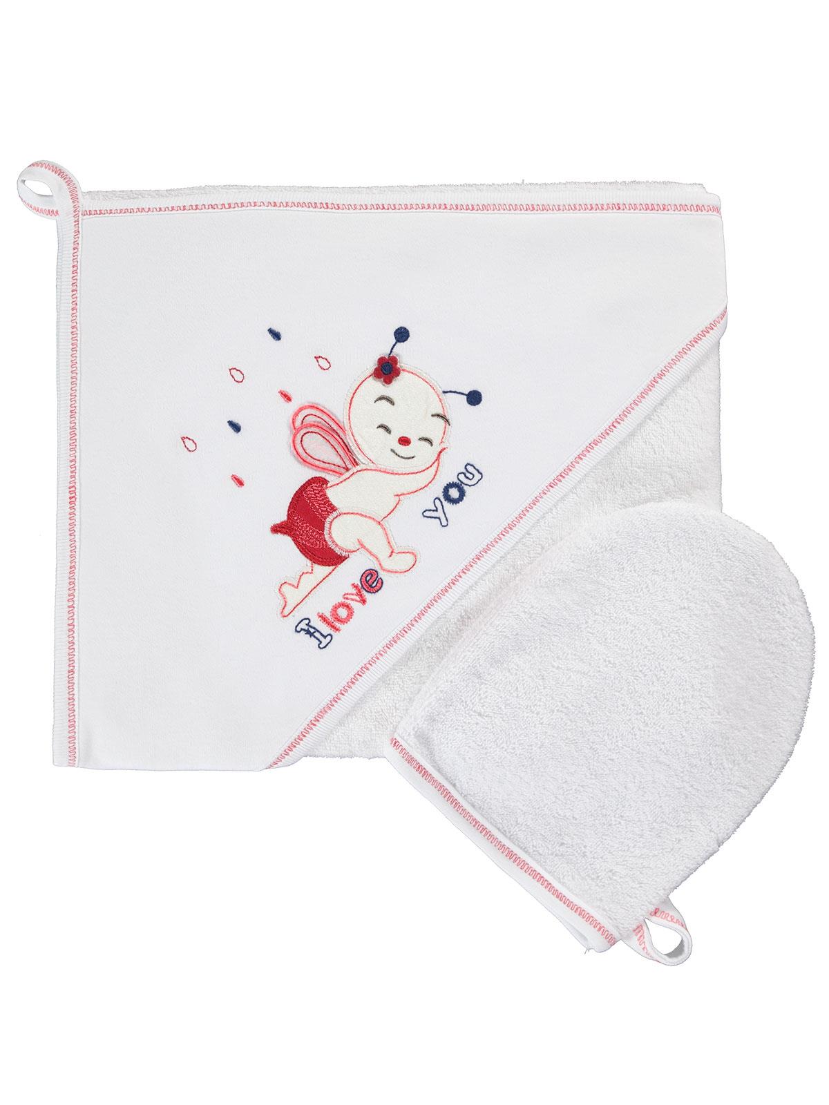 Mınıdamla Arı Nakslı Kurulama Keselı Havlu - Beyaz