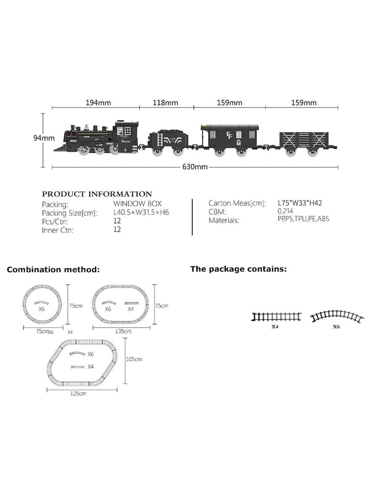Vardem Oyuncak Işıklı ve Sesli Buhar Çıkartan 15 Parça Tren Set