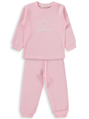 Minidamla Gülen Yüz Baskılı 1-7 Yaş Pijama Takımı - Pembe