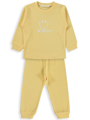 Minidamla Gülen Yüz Baskılı 1-7 Yaş Pijama Takımı - Sarı