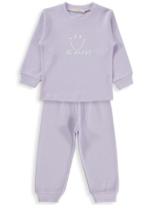 Minidamla Gülen Yüz Baskılı 1-7 Yaş Pijama Takımı - Lila