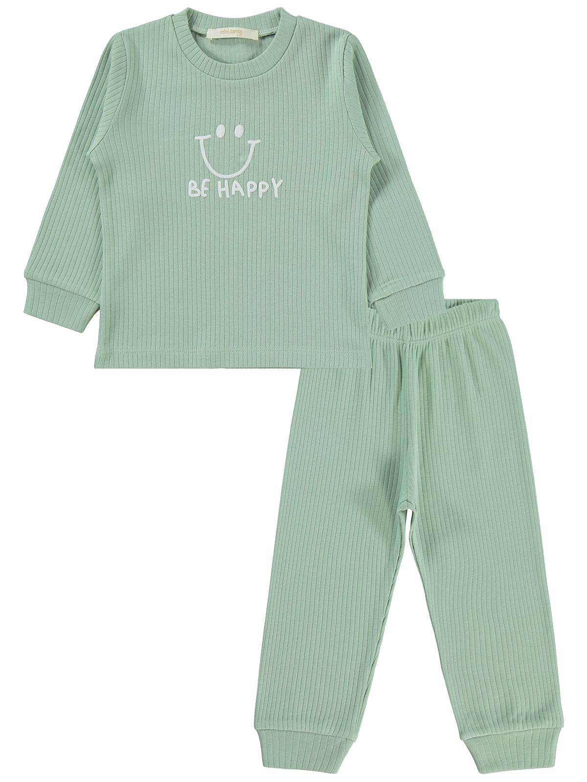 Minidamla Gülen Yüz Baskılı 1-7 Yaş Pijama Takımı - Yeşil