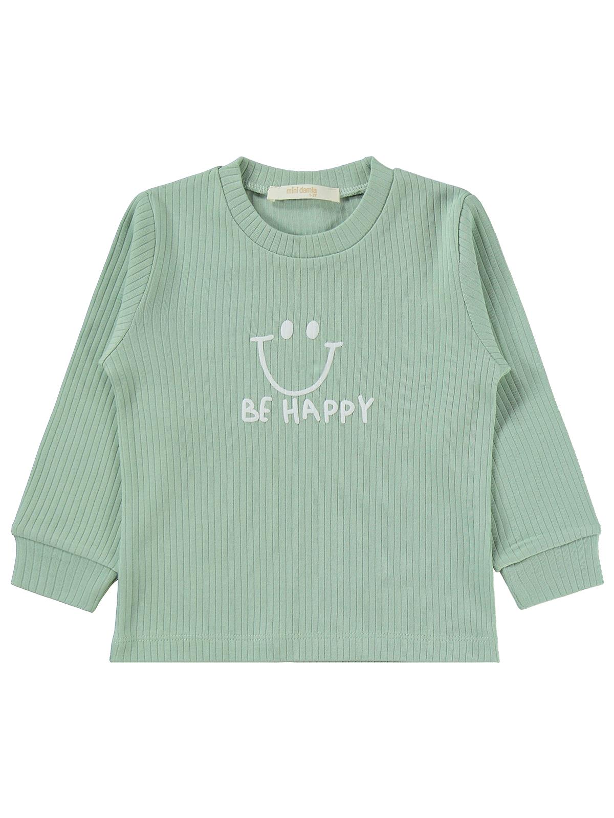 Minidamla Gülen Yüz Baskılı 1-7 Yaş Pijama Takımı - Yeşil