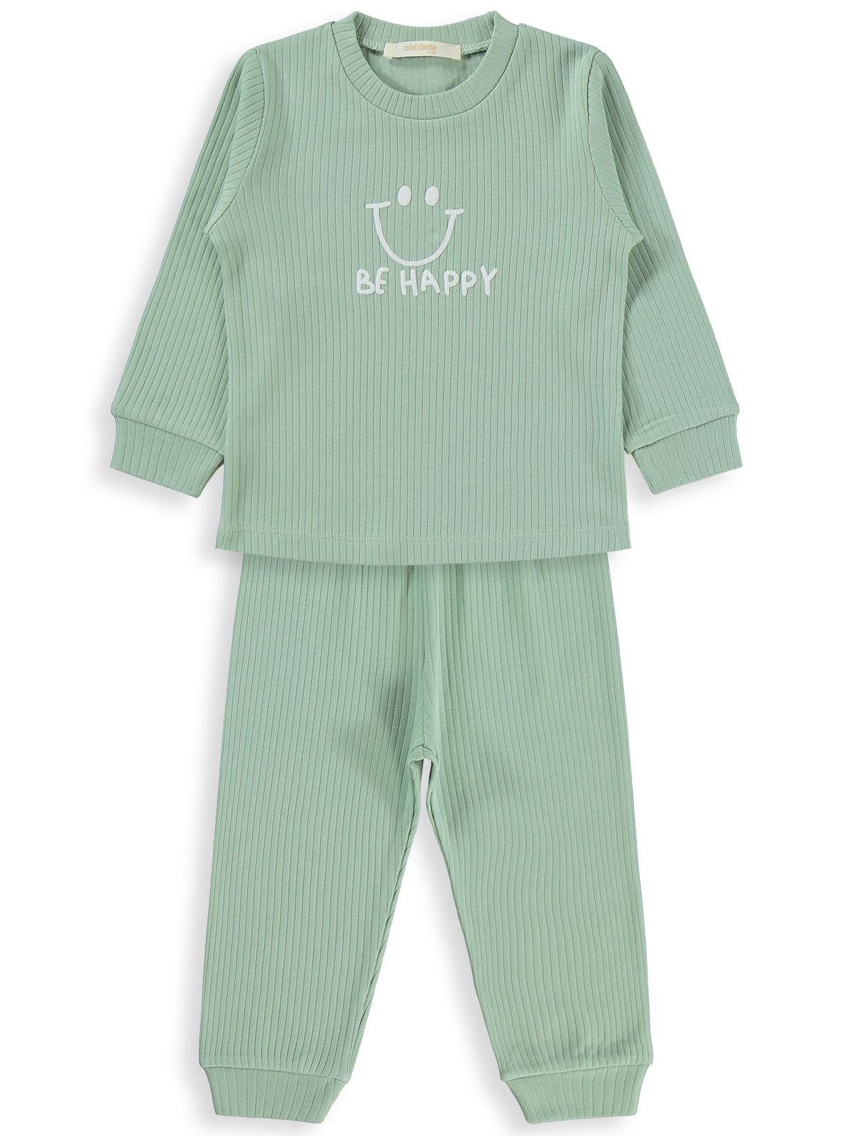 Minidamla Gülen Yüz Baskılı 1-7 Yaş Pijama Takımı - Yeşil
