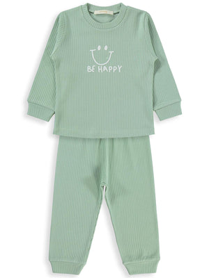 Minidamla Gülen Yüz Baskılı 1-7 Yaş Pijama Takımı - Yeşil