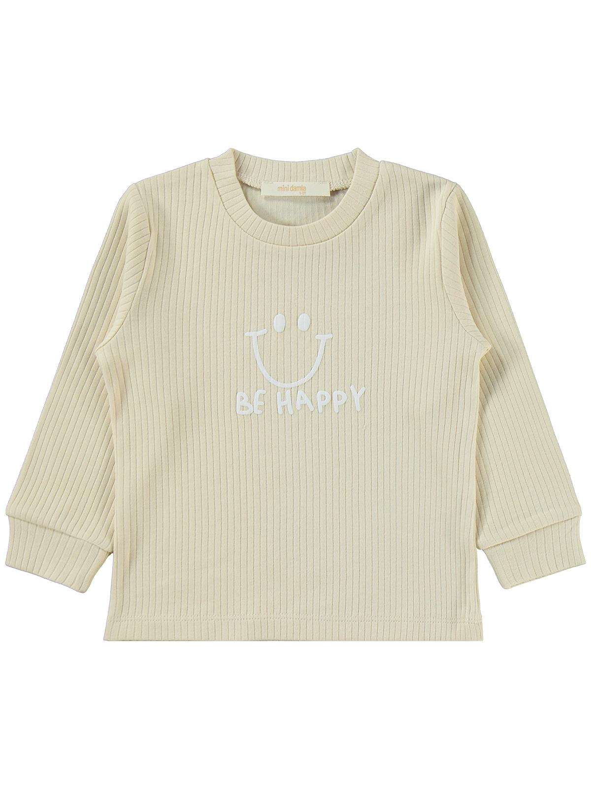 Minidamla Gülen Yüz Baskılı 1-6 Yaş Pijama Takımı - Bej