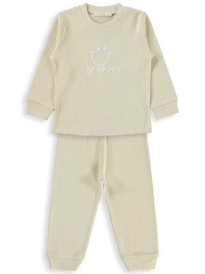 Minidamla Gülen Yüz Baskılı 1-7 Yaş Pijama Takımı - Bej