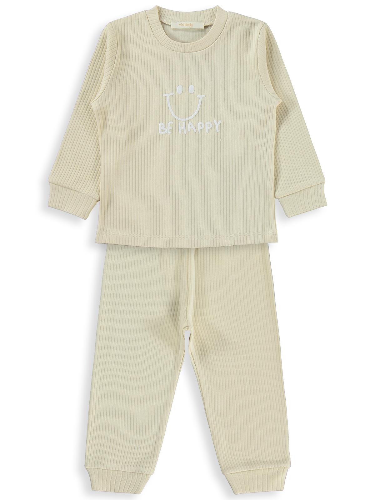Minidamla Gülen Yüz Baskılı 1-6 Yaş Pijama Takımı - Bej