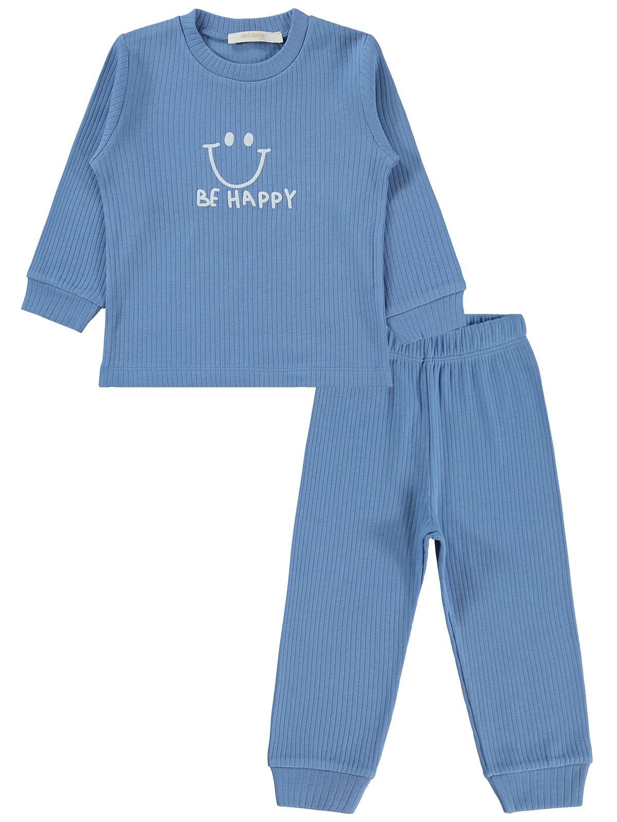 Minidamla Gülen Yüz Baskılı 1-7 Yaş Pijama Takımı - Yeşil