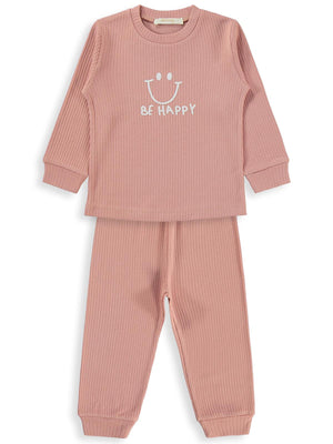 Minidamla Gülen Yüz Baskılı 1-7 Yaş Pijama Takımı - Pembe