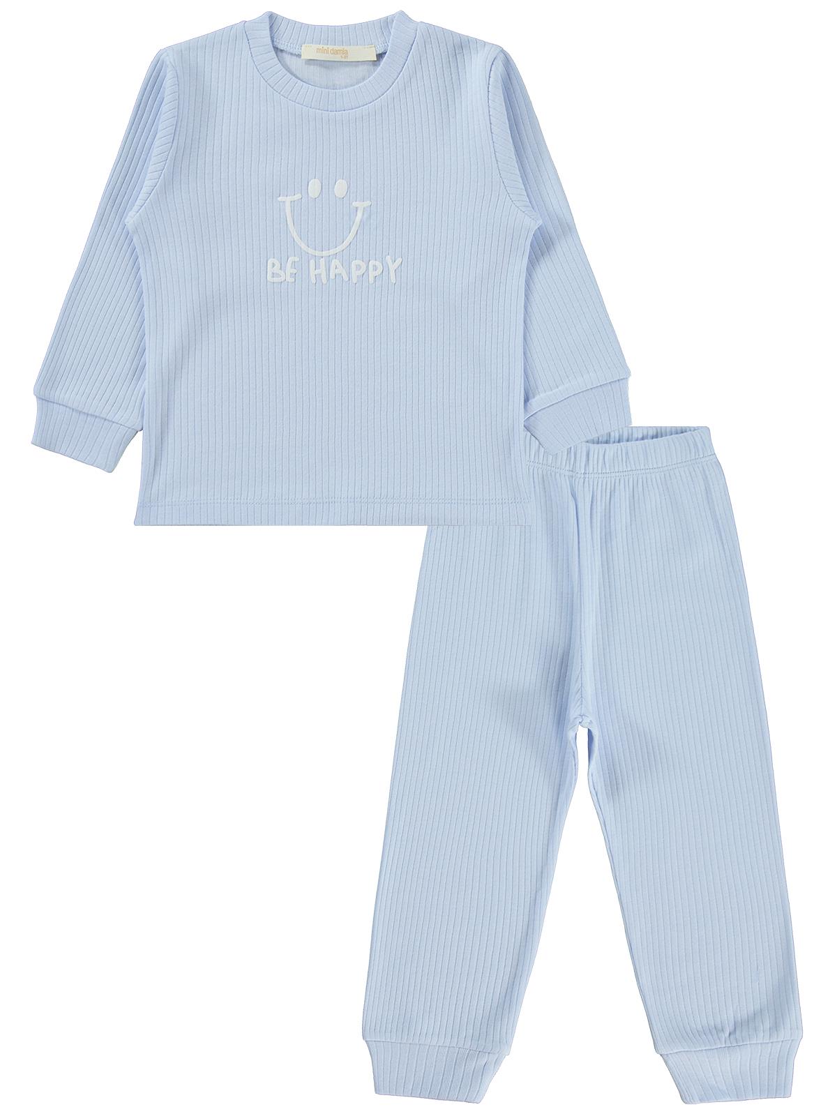 Minidamla Gülen Yüz Baskılı 1-7 Yaş Pijama Takımı - Mavi