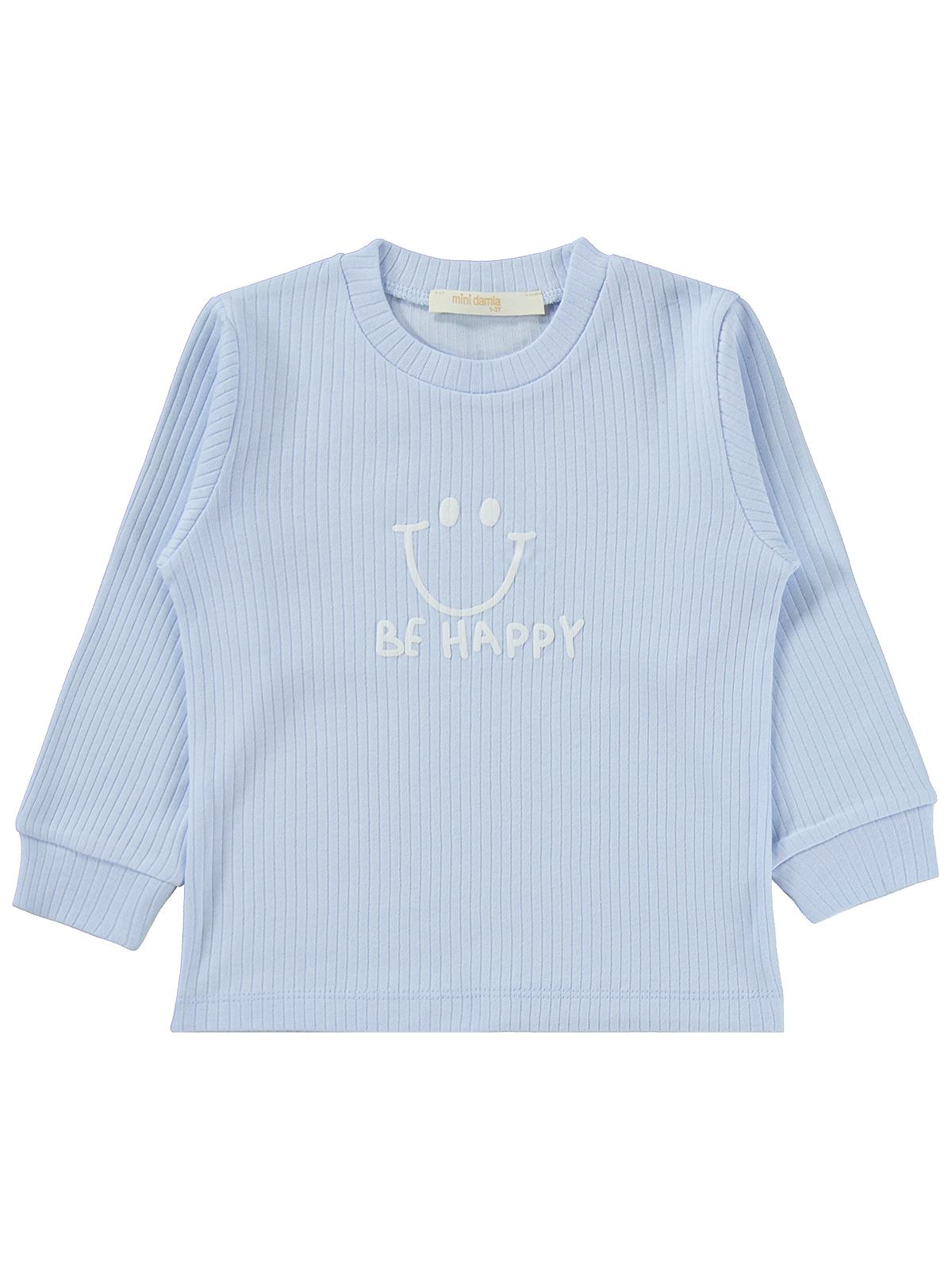 Minidamla Gülen Yüz Baskılı 1-7 Yaş Pijama Takımı - Mavi