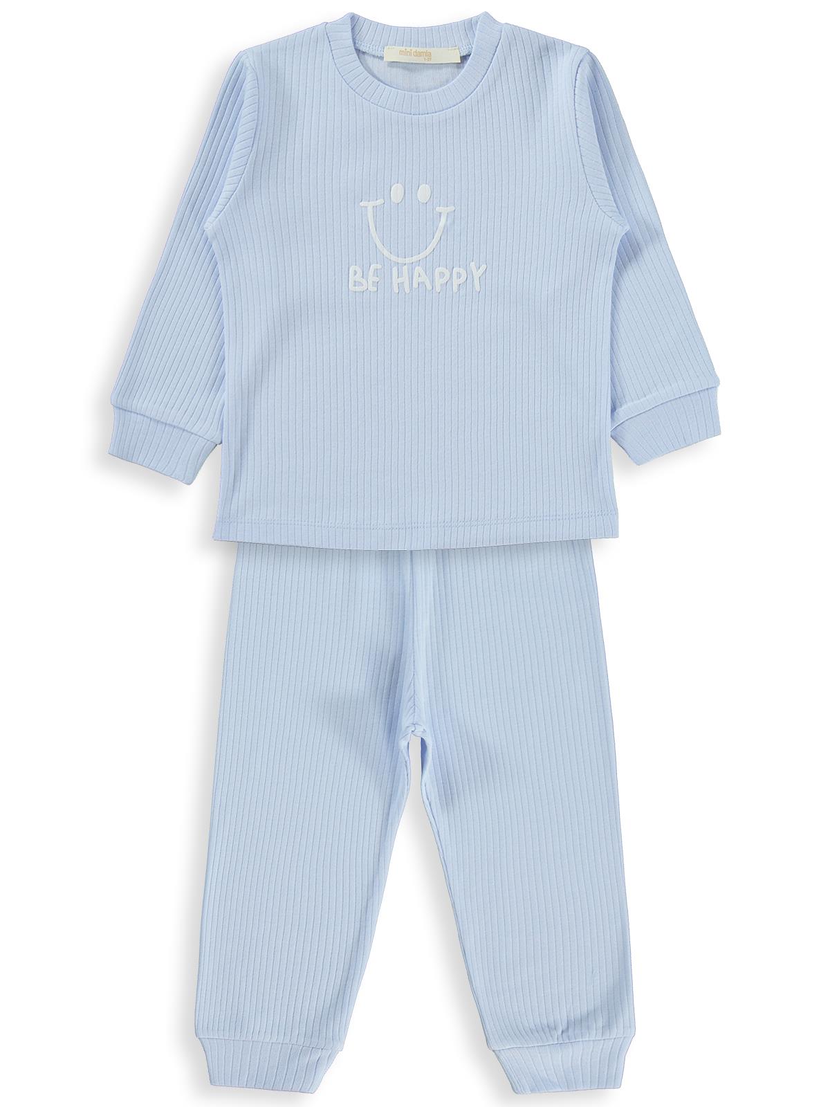 Minidamla Gülen Yüz Baskılı 1-7 Yaş Pijama Takımı - Mavi