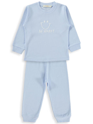 Minidamla Gülen Yüz Baskılı 1-7 Yaş Pijama Takımı - Mavi