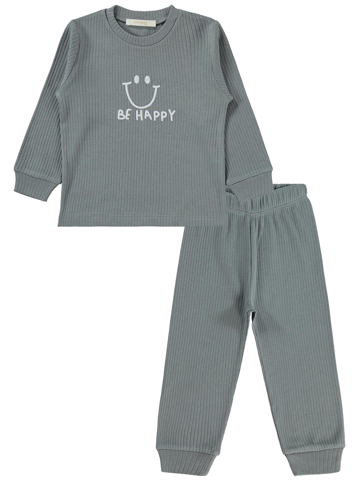 Minidamla Gülen Yüz Baskılı 1-6 Yaş Pijama Takımı - Gri