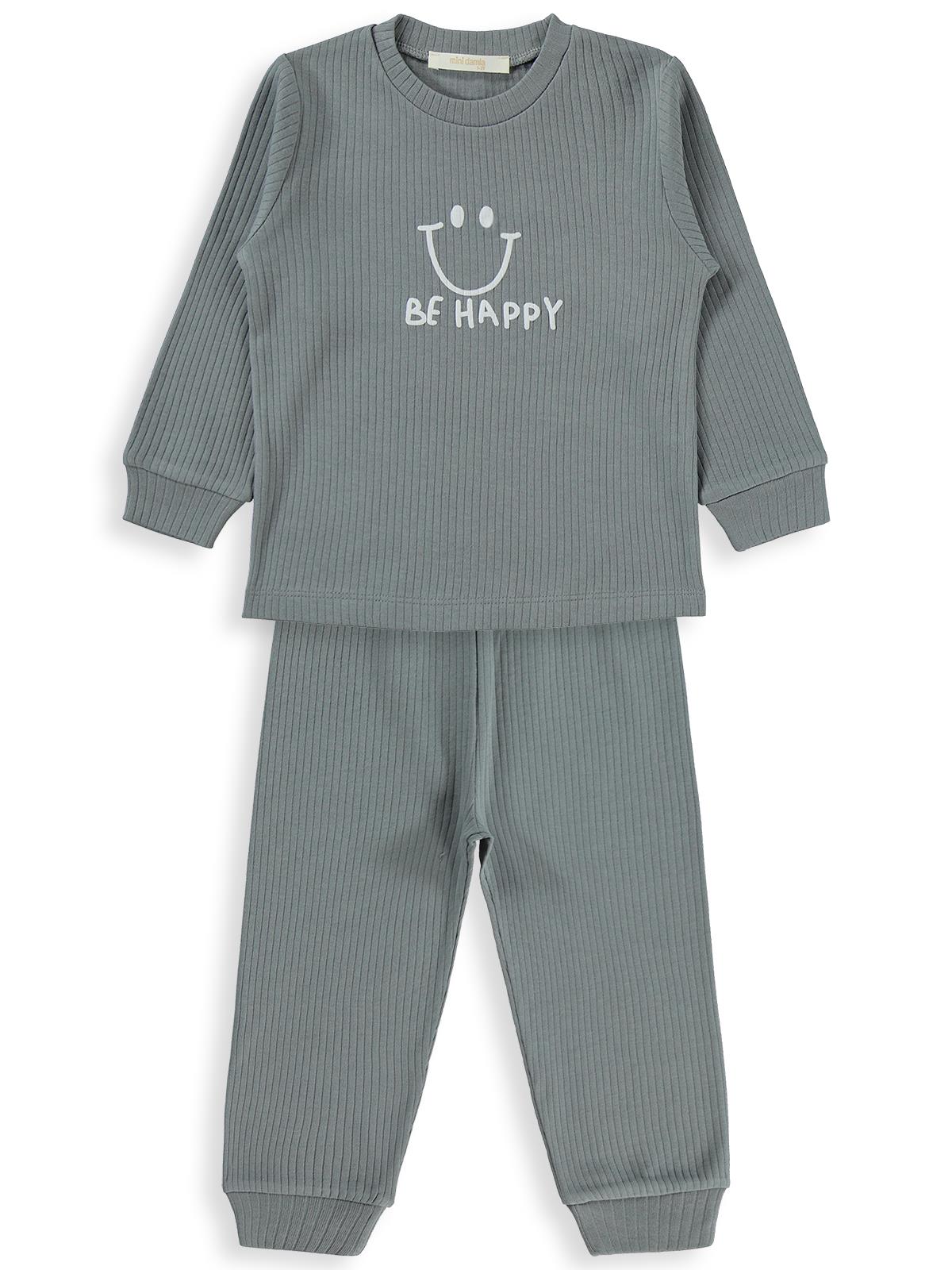 Minidamla Gülen Yüz Baskılı 1-6 Yaş Pijama Takımı - Gri