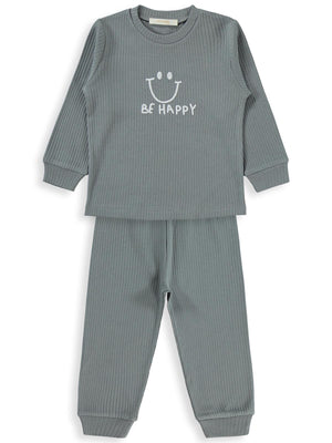 Minidamla Gülen Yüz Baskılı 1-6 Yaş Pijama Takımı - Gri