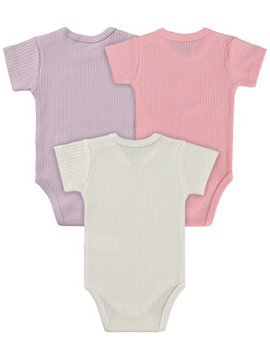 Minidamla Kısa Kol Basic 3'lü set 1-18  Ay Çıtçıtlı Badi - Pembe