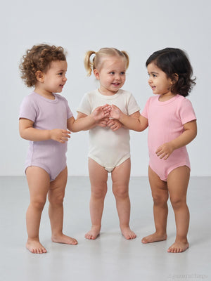 Minidamla Kısa Kol Basic 3'lü set 1-18  Ay Çıtçıtlı Badi - Pembe