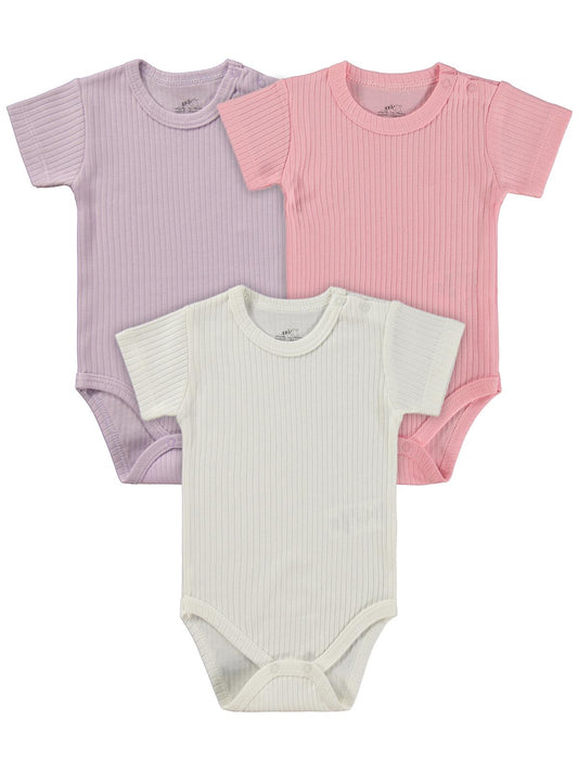 Minidamla Kısa Kol Basic 3'lü set 1-18  Ay Çıtçıtlı Badi - Pembe