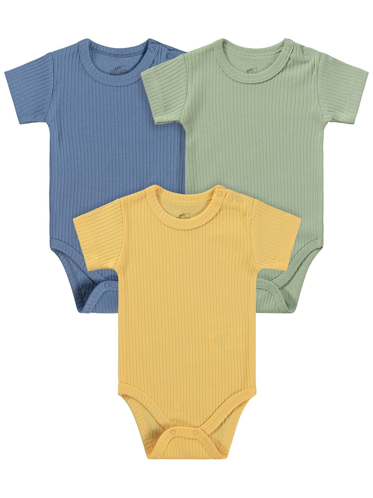 Minidamla Kısa Kol Basic 3'lü set 1-18  Ay Çıtçıtlı Badi - Mavi