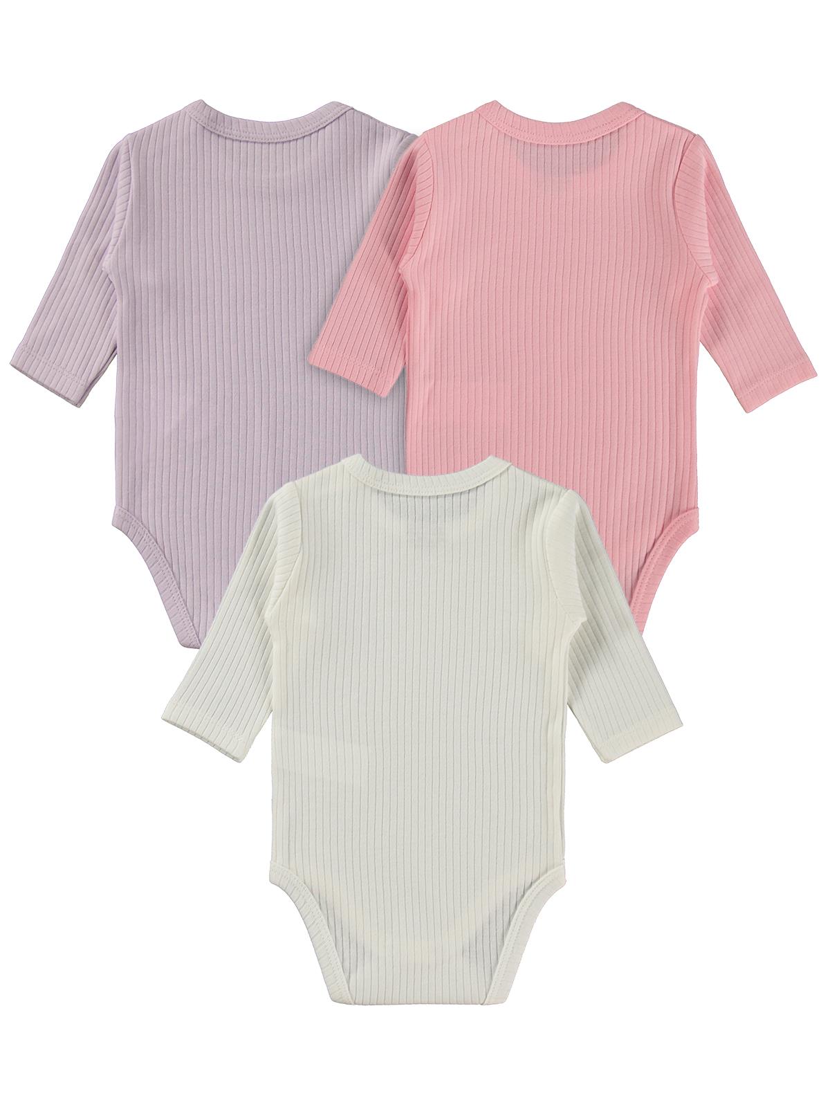 Minidamla Uzun Kol Basic 3'lü set 1-18 Ay Çıtçıtlı Badi - Pembe