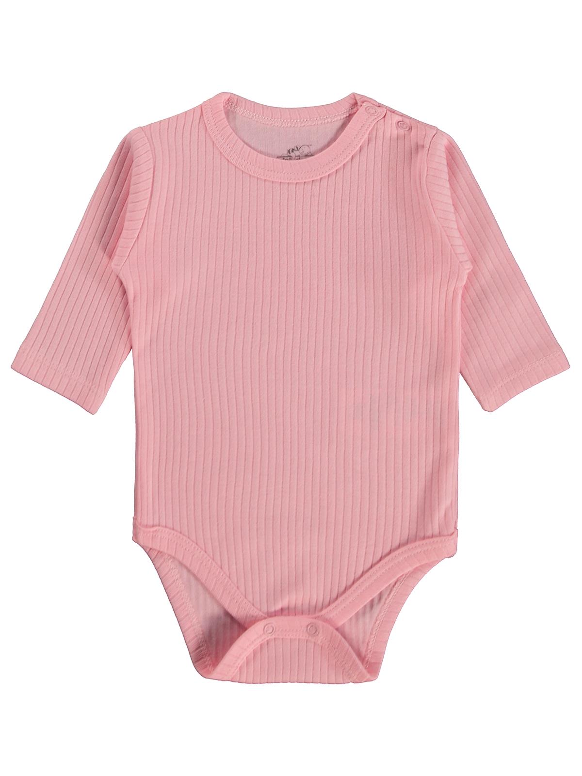 Minidamla Uzun Kol Basic 3'lü set 1-18 Ay Çıtçıtlı Badi - Pembe