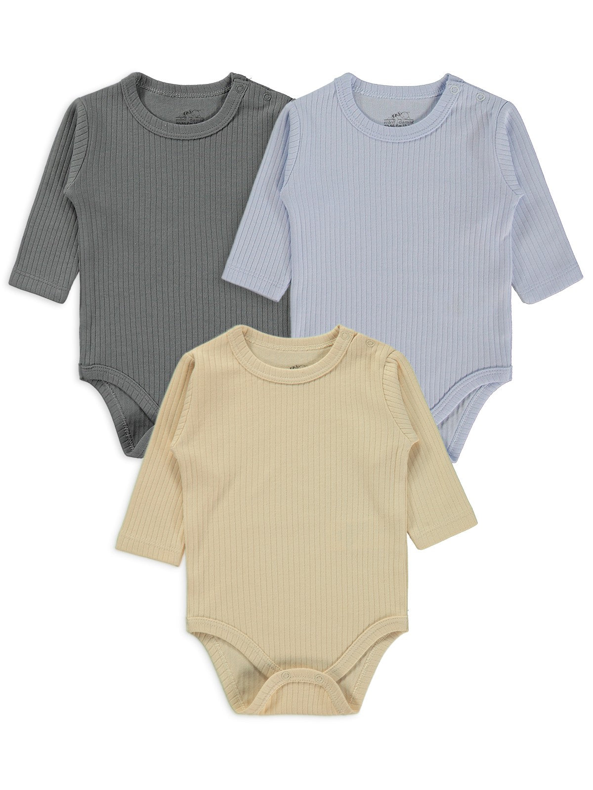 Minidamla Uzun Kol Basic 3'lü set 1-18 Ay Çıtçıtlı Badi - Mavi