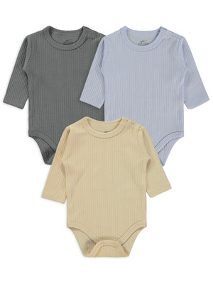 Minidamla Uzun Kol Basic 3'lü set 1-18 Ay Çıtçıtlı Badi - Mavi