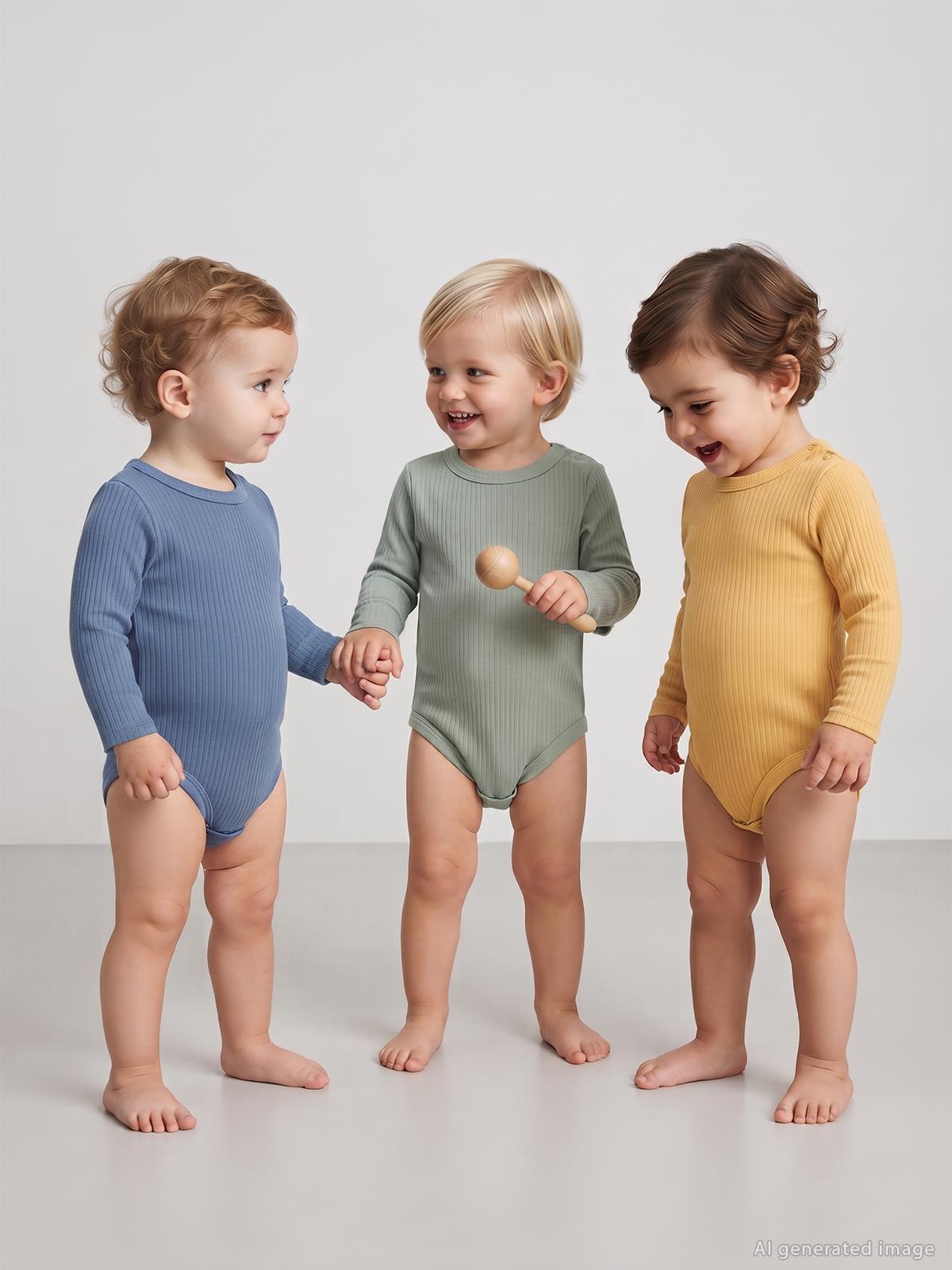 Minidamla Uzun Kol Basic 3'lü set 1-18 Ay Çıtçıtlı Badi - Sarı