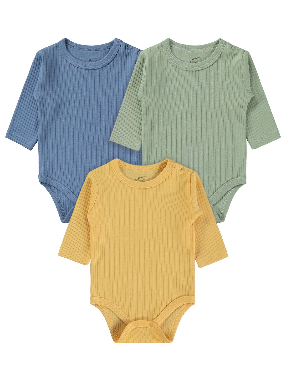 Minidamla Uzun Kol Basic 3'lü set 1-18 Ay Çıtçıtlı Badi - Sarı