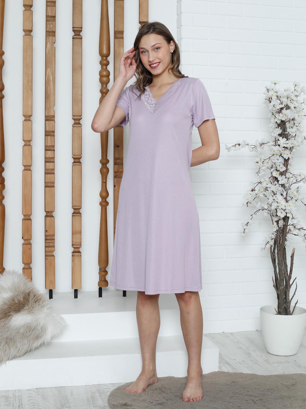 Limissi Dantelli V Yaka Gecelik  Pijama Takımı - Lila