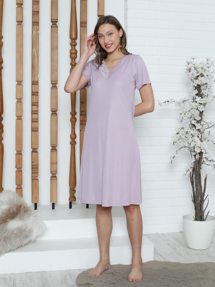 Limissi Dantelli V Yaka Gecelik  Pijama Takımı - Lila