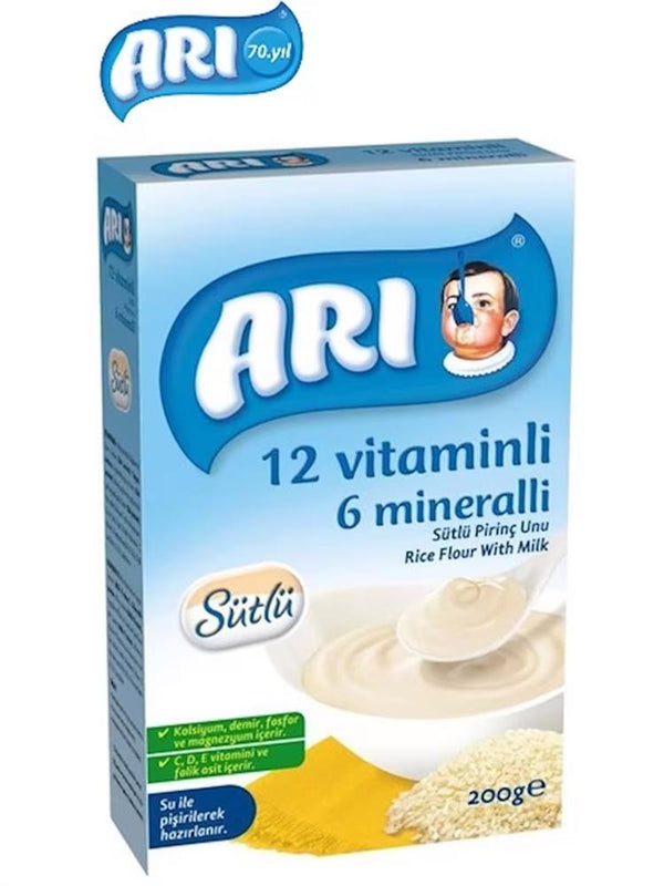 Arı Mama  12 Vitaminli 6 Mineralli Sütlü Pirinçli Sade 200 gr