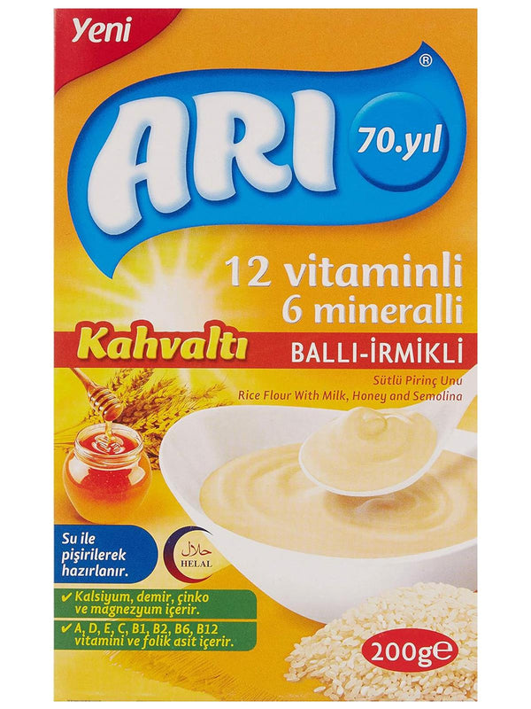 Arı 12 Vitaminli 6 Mineralli Sütlü Ballı İrmikli Pirinç Unu Kahvaltı 200 G