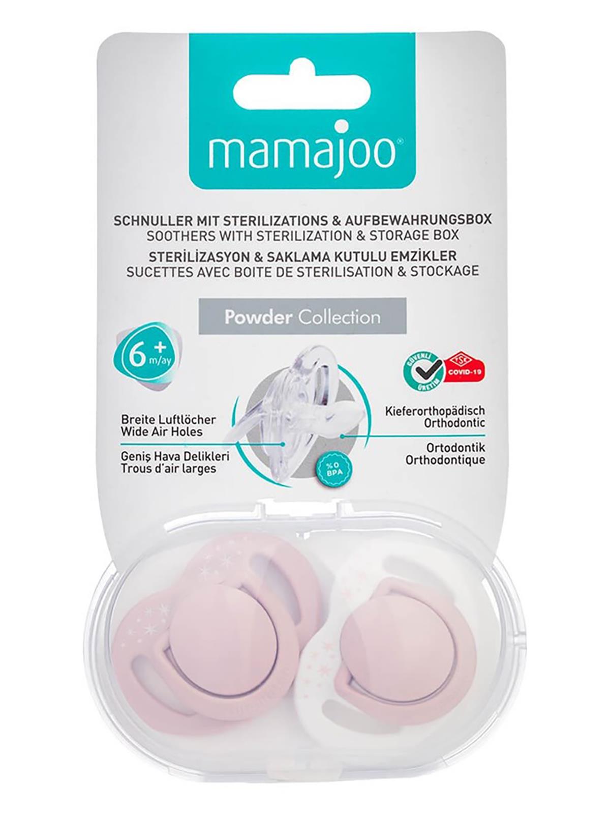 Mamajoo Sterilizasyon & Saklama Kutulu Desenli İkili Ortodontik Emzik 6 Ay+ - Pembe