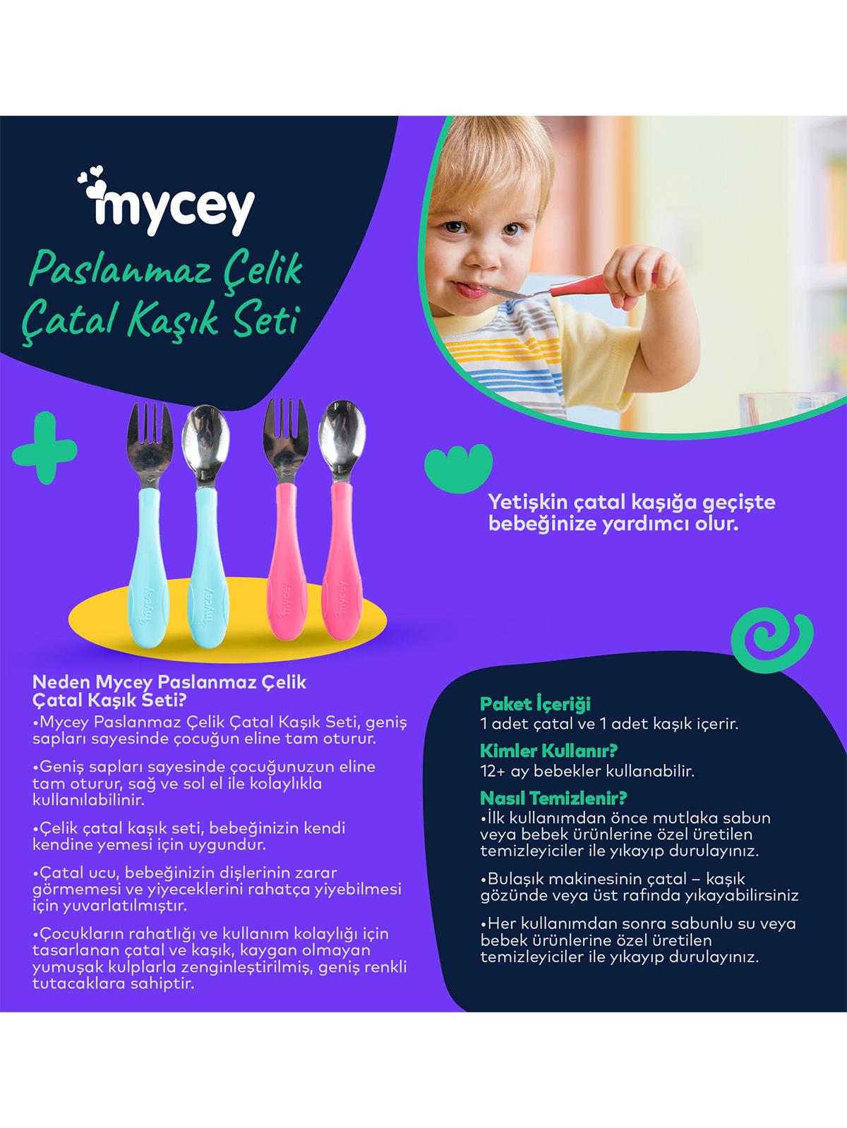 Mycey Paslanmaz Çelik Çatal Kaşık Set - Pembe