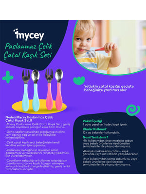 Mycey Paslanmaz Çelik Çatal Kaşık Set - Pembe