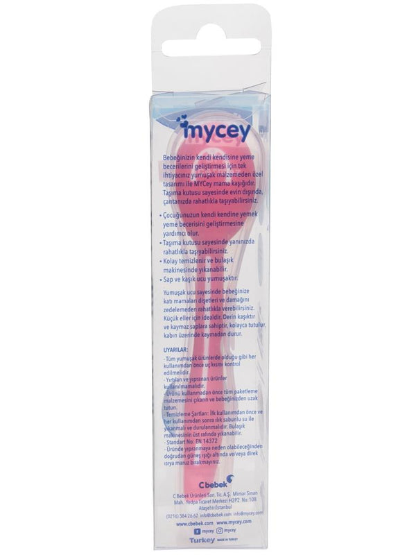 Mycey Taşıma Kutulu Mama Kaşığı-Yumuşak Uçlu - Pembe