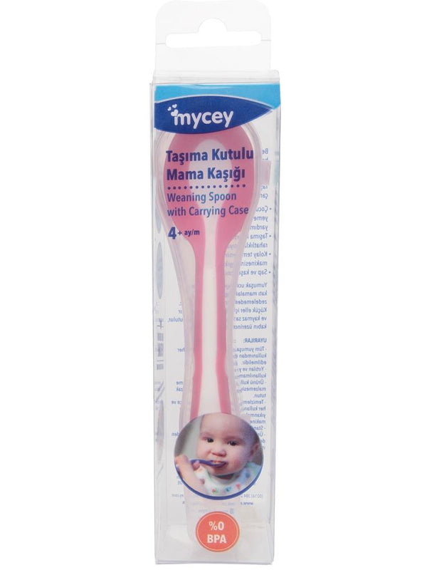 Mycey Taşıma Kutulu Mama Kaşığı-Yumuşak Uçlu - Pembe
