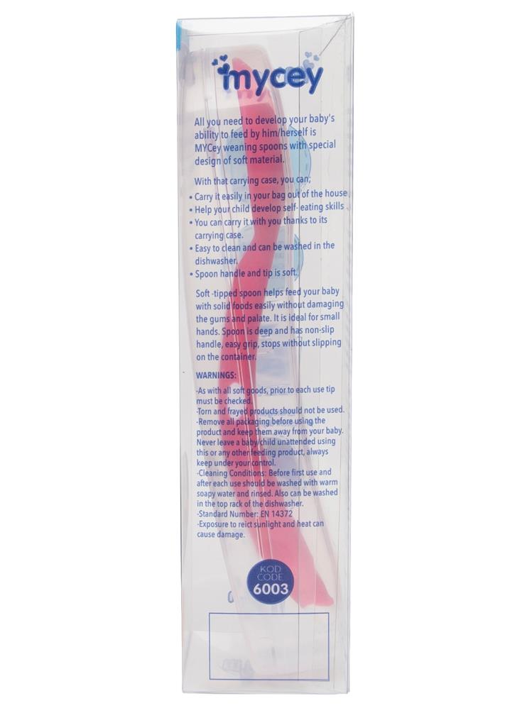 Mycey Taşıma Kutulu Mama Kaşığı-Yumuşak Uçlu - Pembe