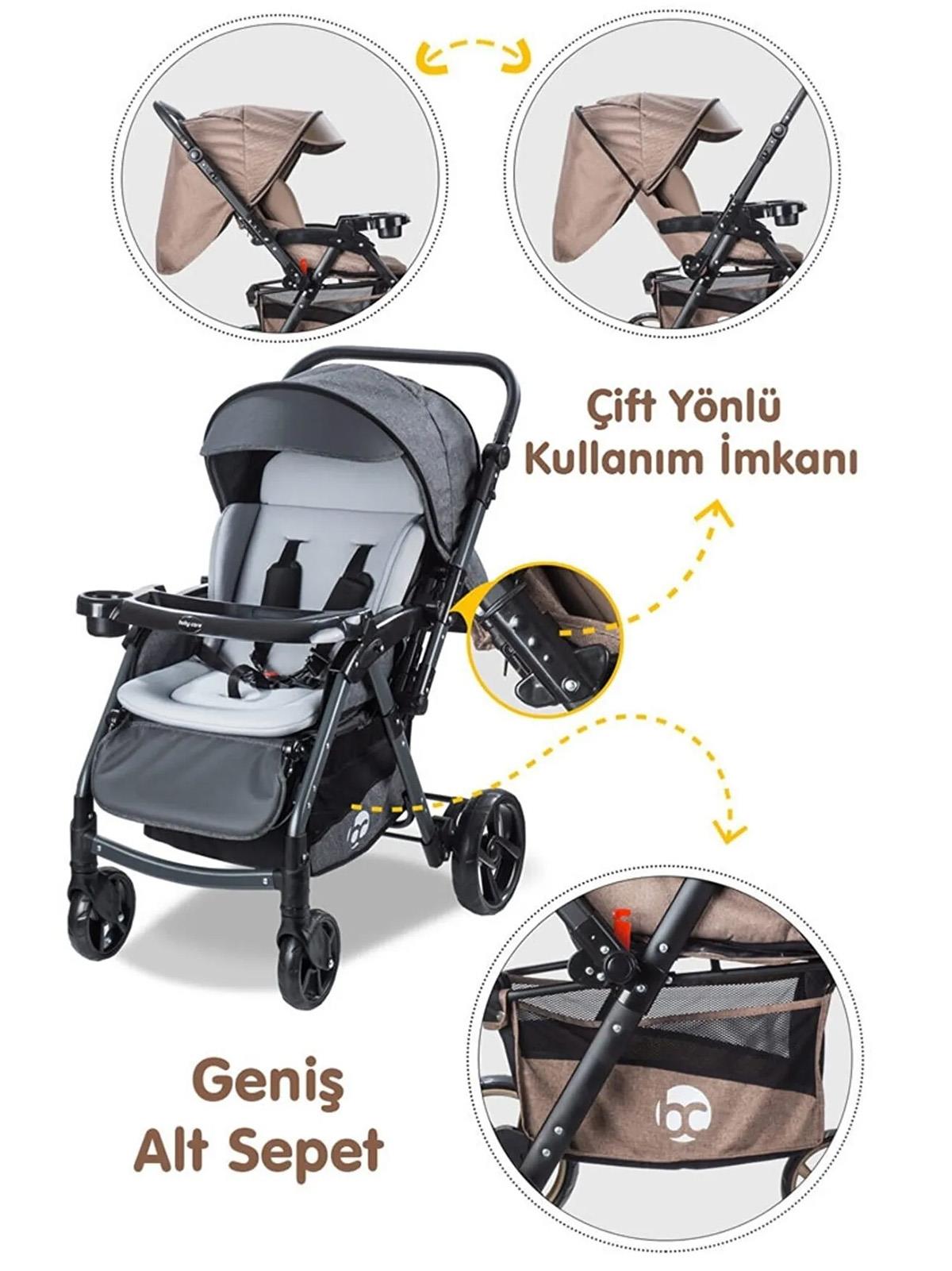 Babycare Combo Maxi Pro Çift Yönlü Bebek Arabası - Gri