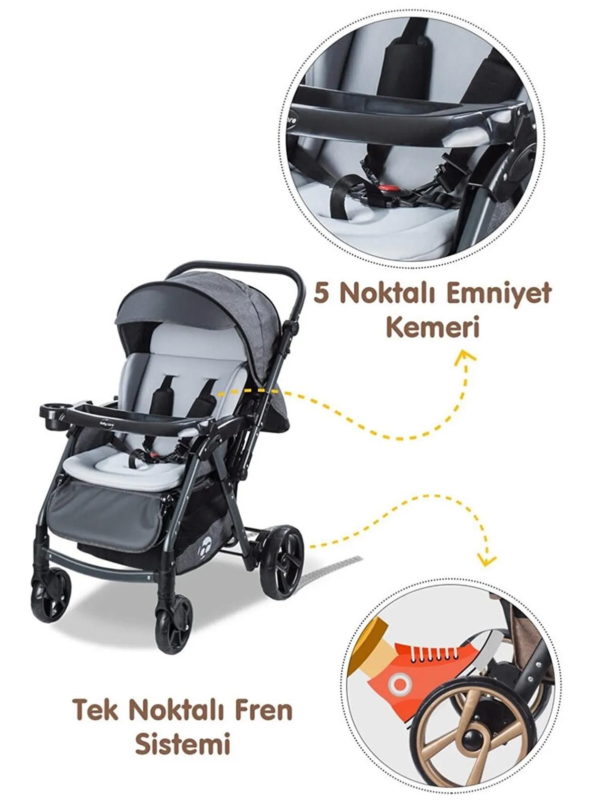 Babycare Combo Maxi Pro Çift Yönlü Bebek Arabası - Gri