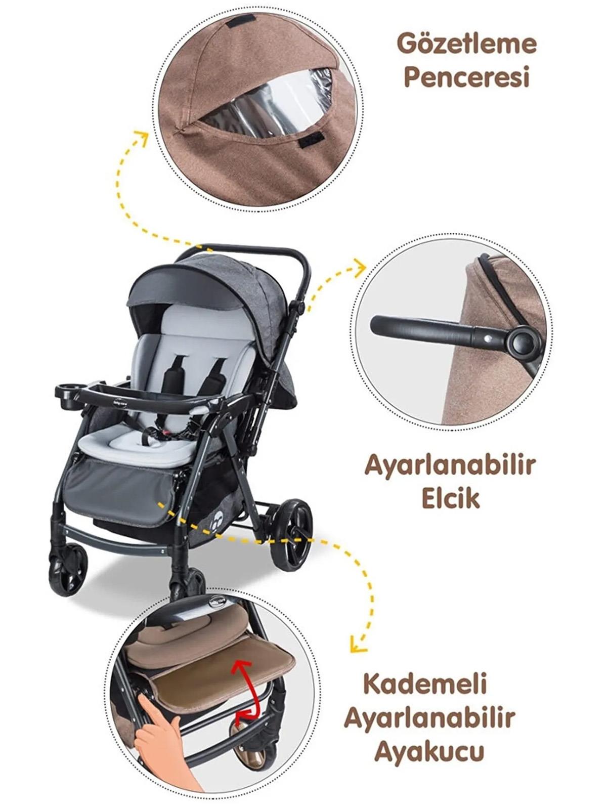 Babycare Combo Maxi Pro Çift Yönlü Bebek Arabası - Gri