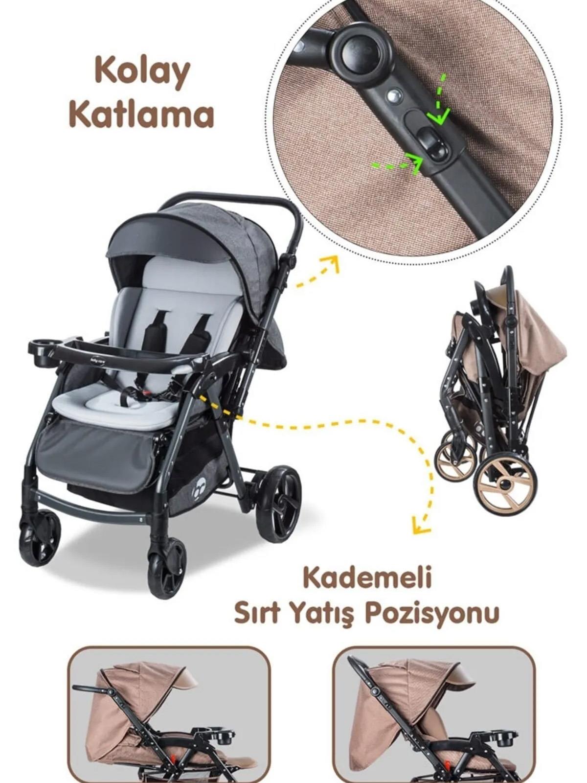 Babycare Combo Maxi Pro Çift Yönlü Bebek Arabası - Gri