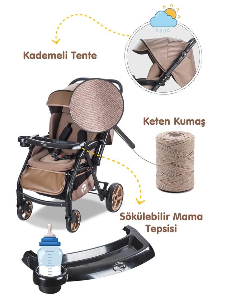 Babycare Combo Maxi Pro Çift Yönlü Bebek Arabası - Kahverengi